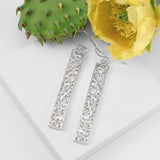 Silver Long Cactus Bar Earrings