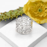 Silver Wide Band Cactus Ring