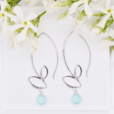 Ella Silver Large Leaf Hook Earrings with Gemstones