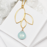 Ella Gold Three Leaf Drop Necklace with Gemstone