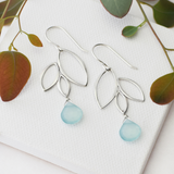 Ella Silver Three Leaf Drops Earrings with Gemstones