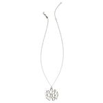 silver cactus necklace with silver chain on white background