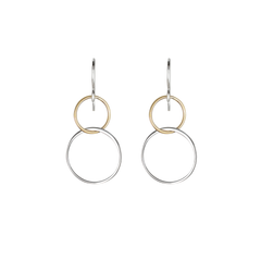 silver and gold dangle circle earrings