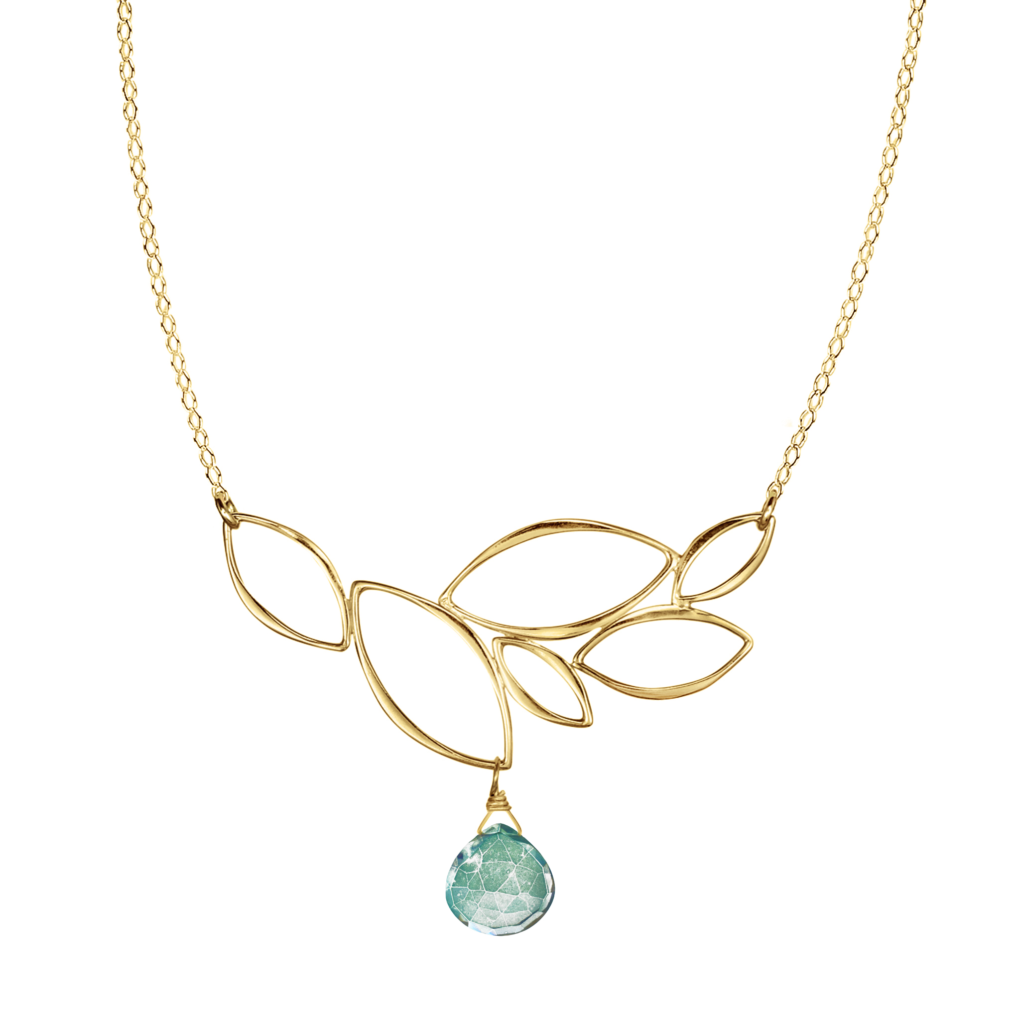 Ella Gold Leaf Cluster Necklace with Gemstone