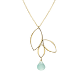 Ella Gold Three Leaf Drop Necklace with Gemstone