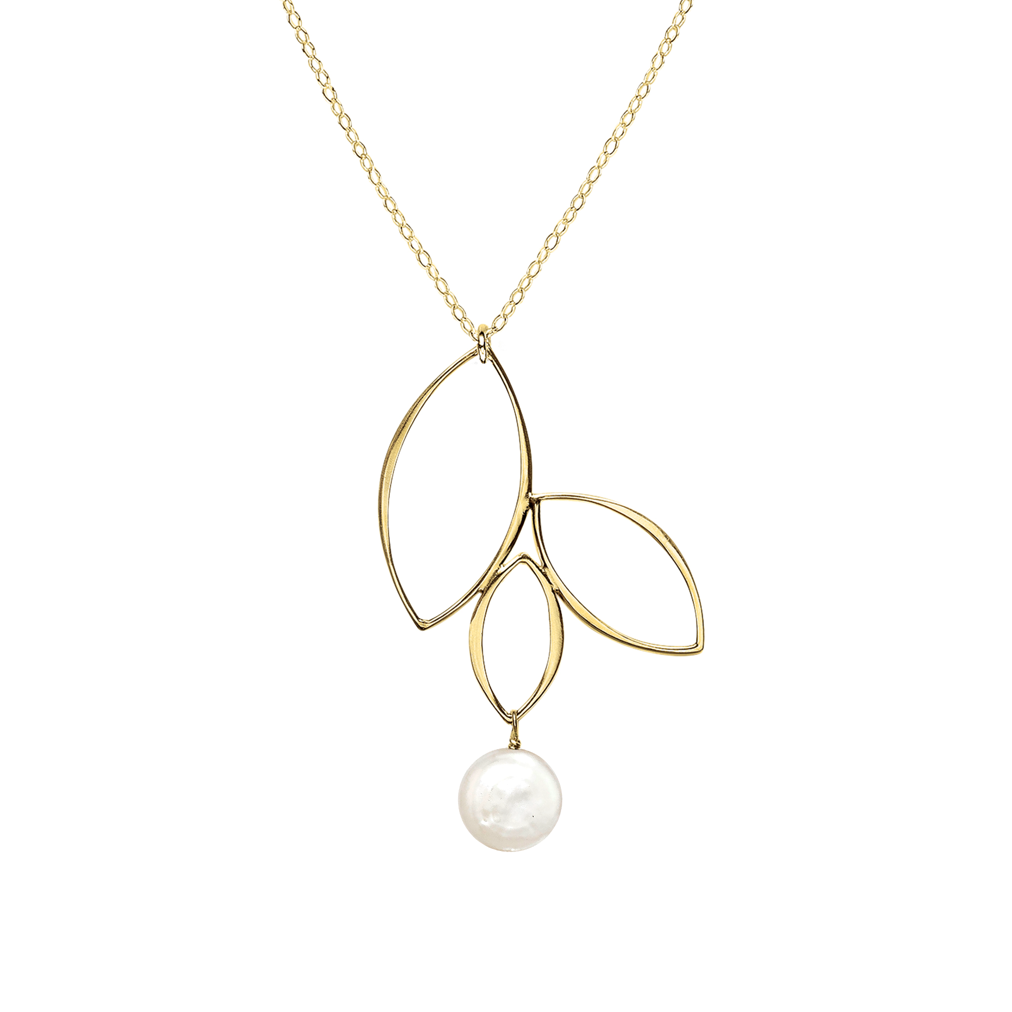 Ella Gold Three Leaf Drop Necklace with Gemstone