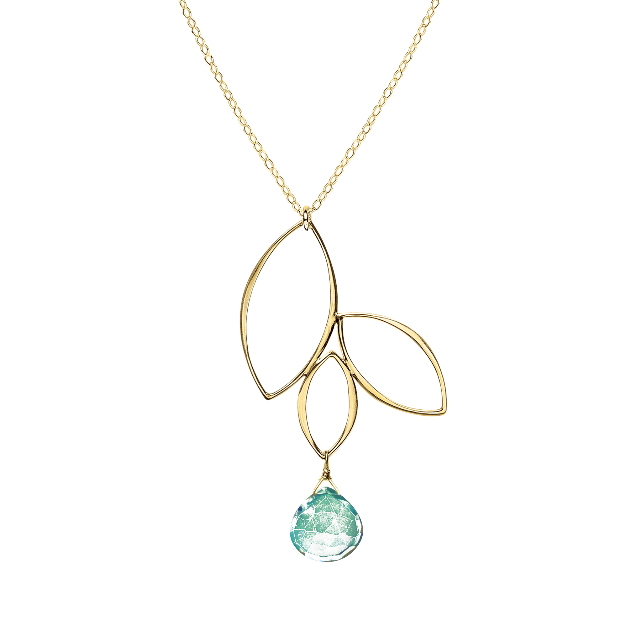 Ella Gold Three Leaf Drop Necklace with Gemstone