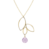 Ella Gold Three Leaf Drop Necklace with Gemstone