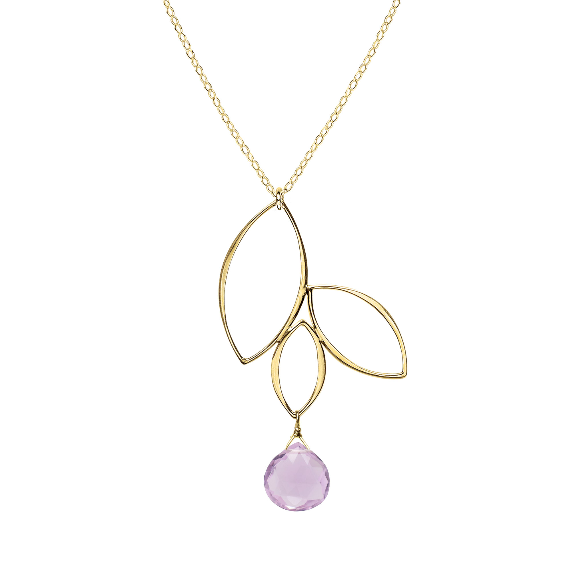 Ella Gold Three Leaf Drop Necklace with Gemstone