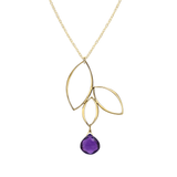 Ella Gold Three Leaf Drop Necklace with Gemstone