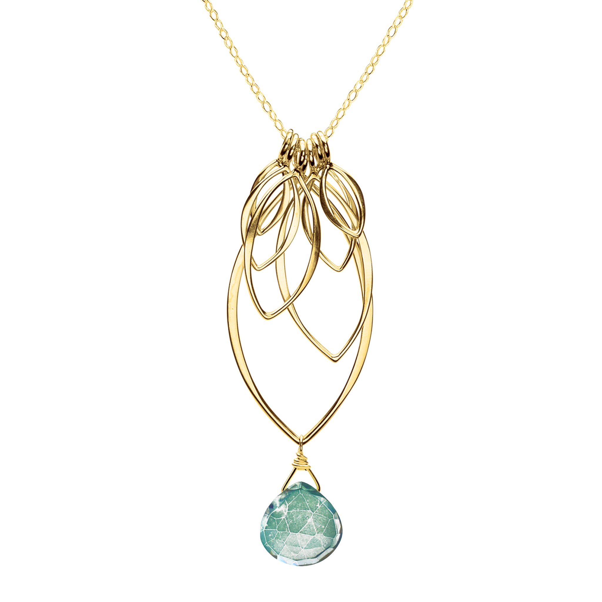 Ella Gold Large Leaf Fringe Necklace with Gemstone