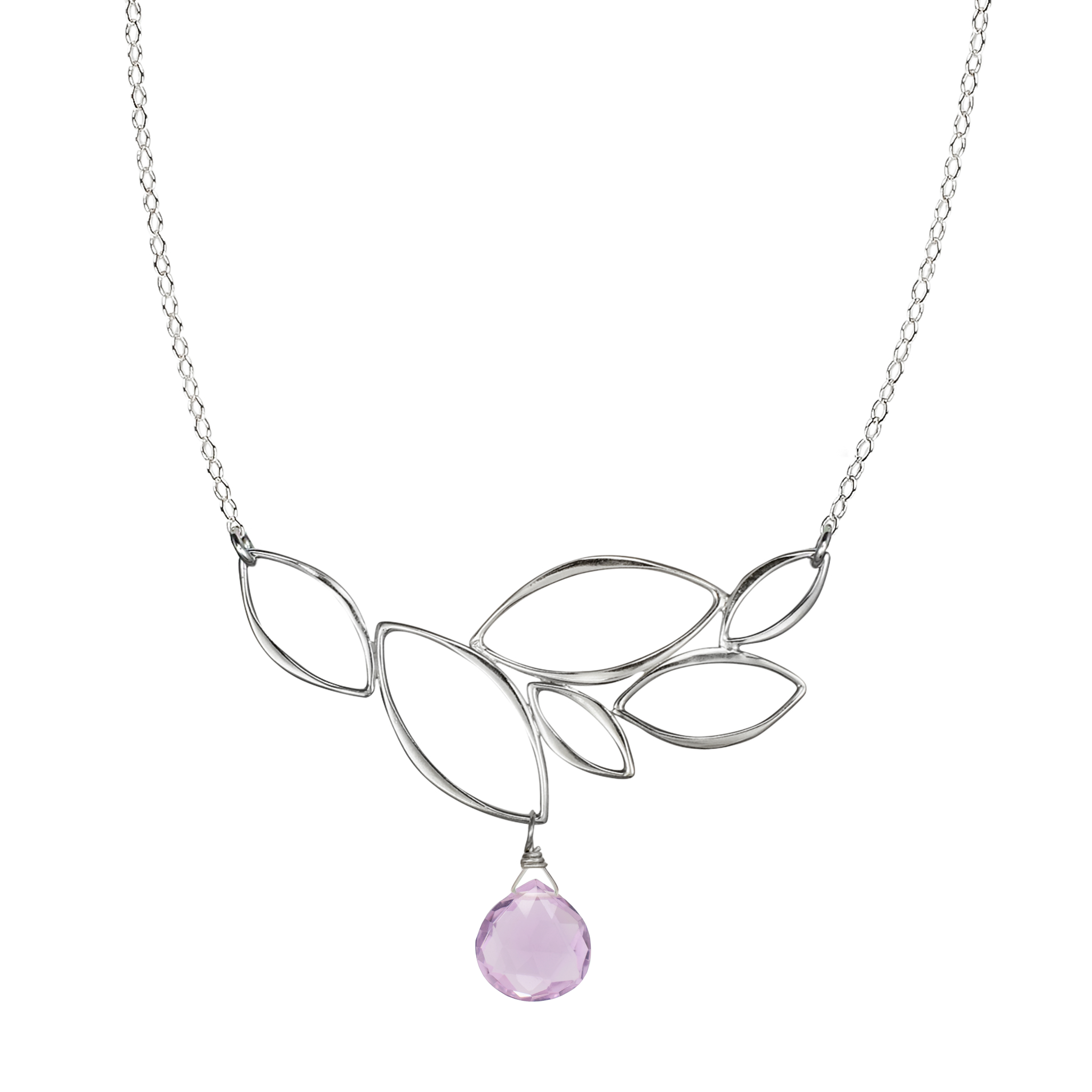 Ella Silver Leaf Cluster Necklace with Gemstone