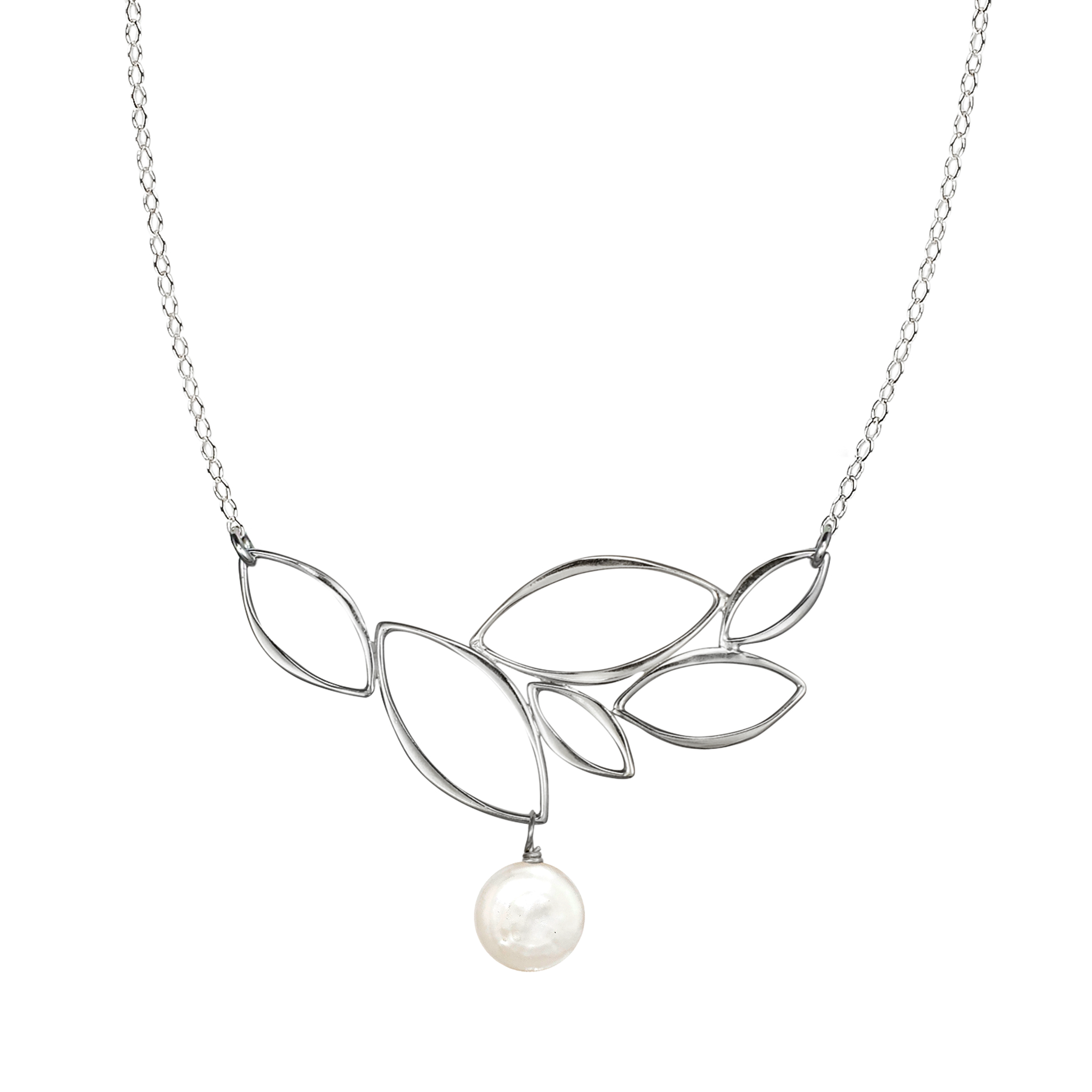 Ella Silver Leaf Cluster Necklace with Gemstone