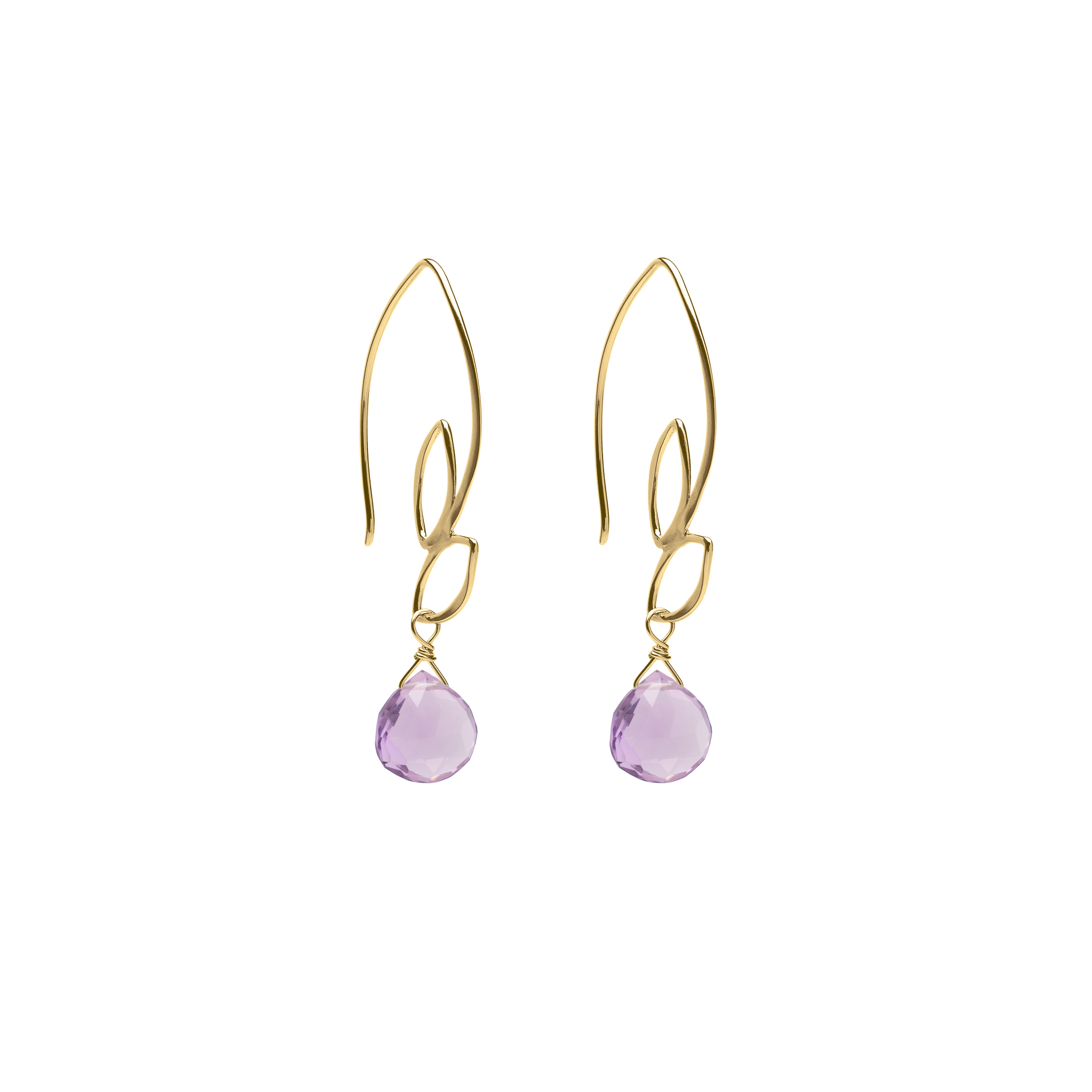 Ella Gold Small Leaf Hook Earrings with Gemstones