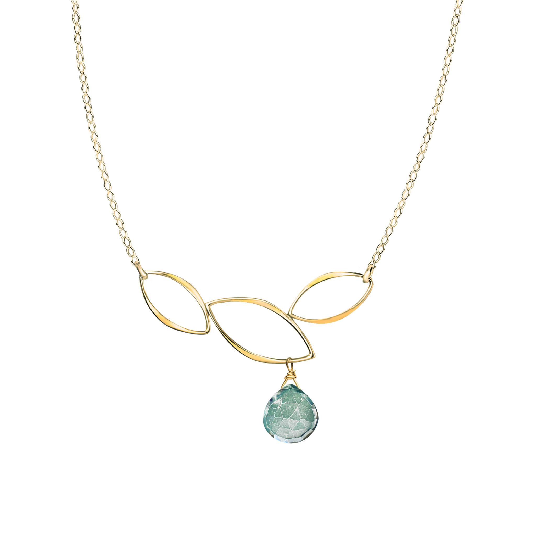 Ella Gold Three Leaf Bar Necklace with Gemstone