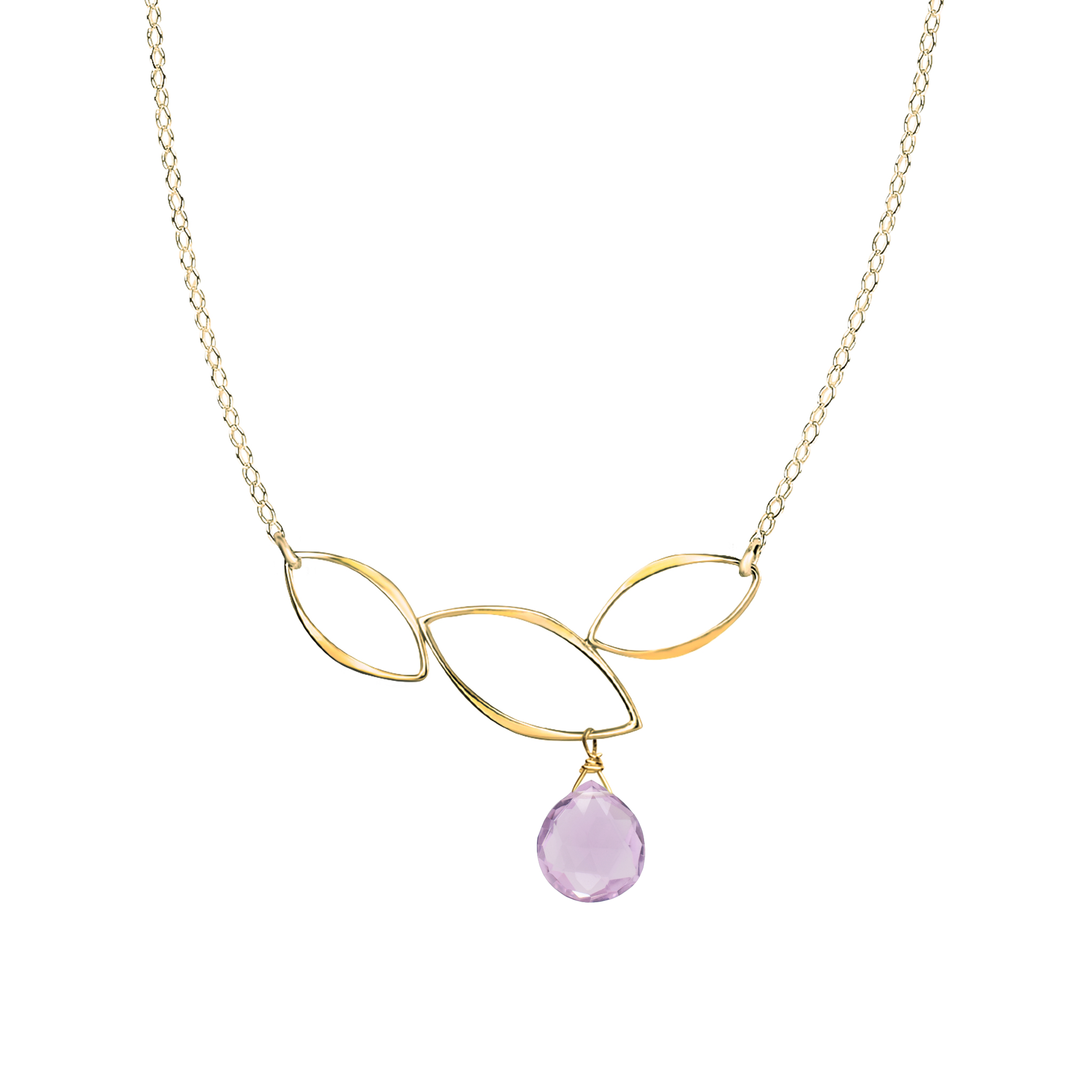 Ella Gold Three Leaf Bar Necklace with Gemstone