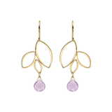 Ella Gold Three Leaf Drops Earrings with Gemstones