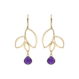 Ella Gold Three Leaf Drops Earrings with Gemstones