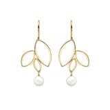 Ella Gold Three Leaf Drops Earrings with Gemstones