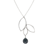 Ella Silver Three Leaf Drop Necklace with Gemstone