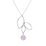 Ella Silver Three Leaf Drop Necklace with Gemstone