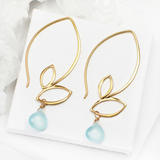 Ella Gold Large Leaf Hook Earrings with Gemstones