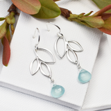 Ella Silver Mini Three Leaf Drop Earrings with Gemstones