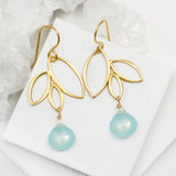 Ella Gold Three Leaf Drops Earrings with Gemstones